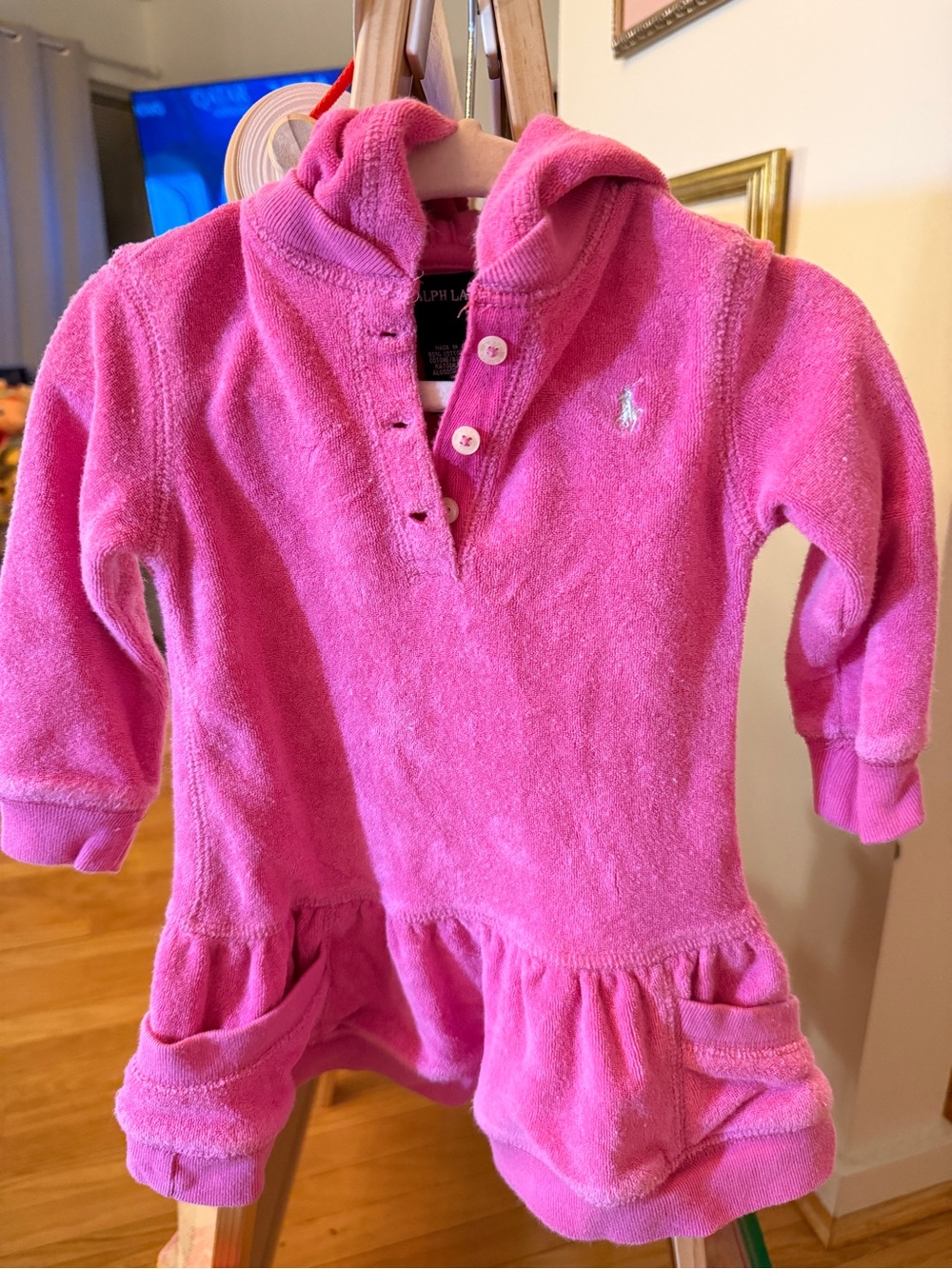 Ralph Lauren Baby Girls Pink Terry Cloth Hooded Cover Up Dress 9M